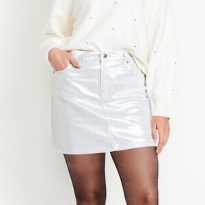 NWT Old Navy OG Shine Silver Mid Rise Denim Skirt